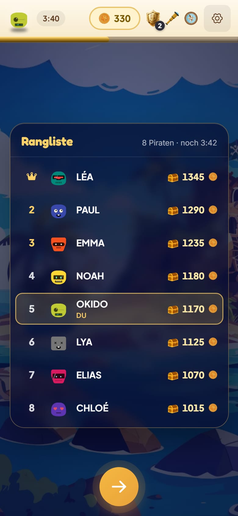 Die Live-Rangliste auf dem Handy des Kindes