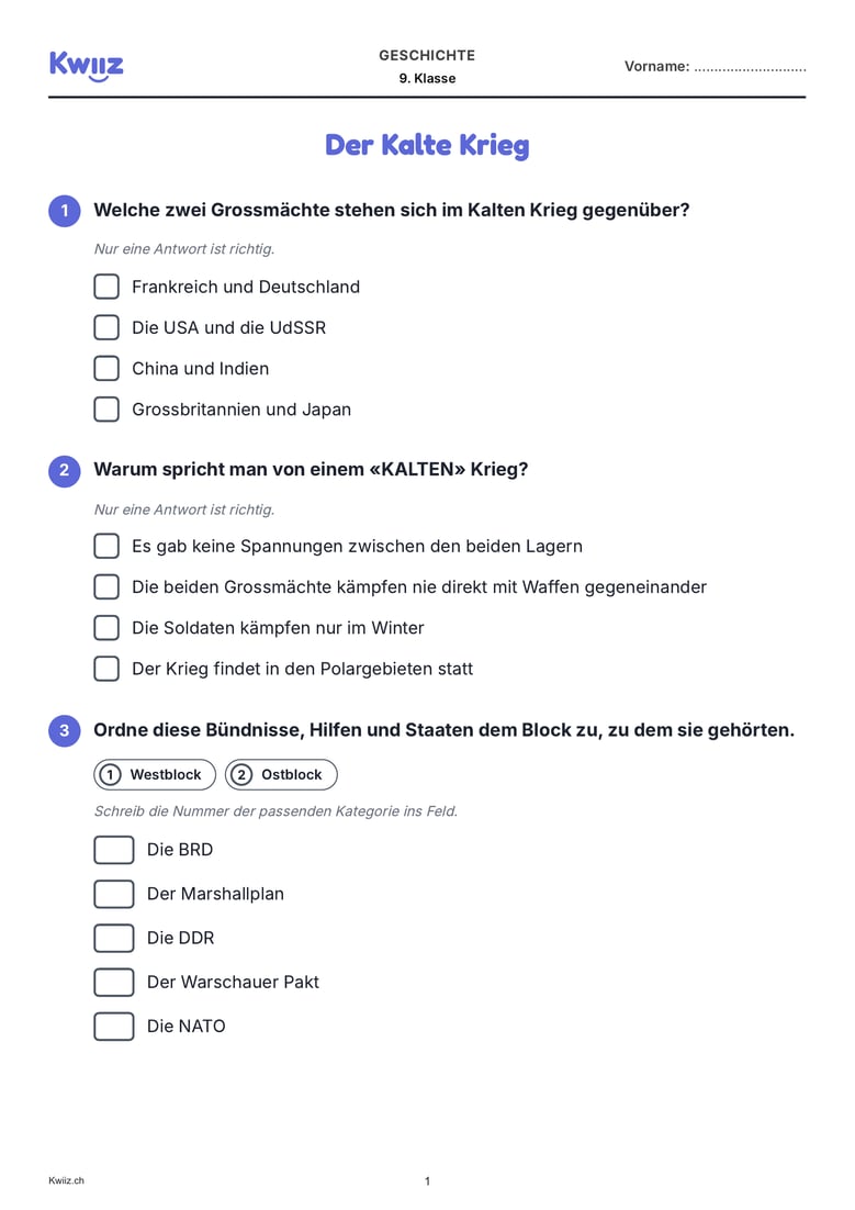 Das druckbare Arbeitsblatt eines Kwiiz