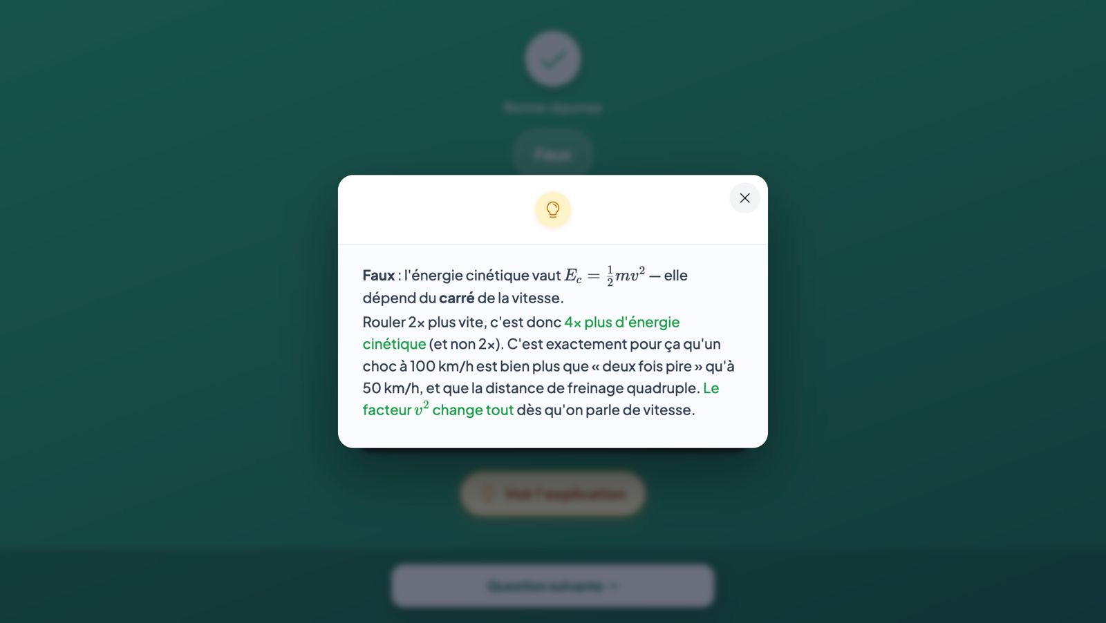L'explication affichée à l'élève juste après sa réponse
