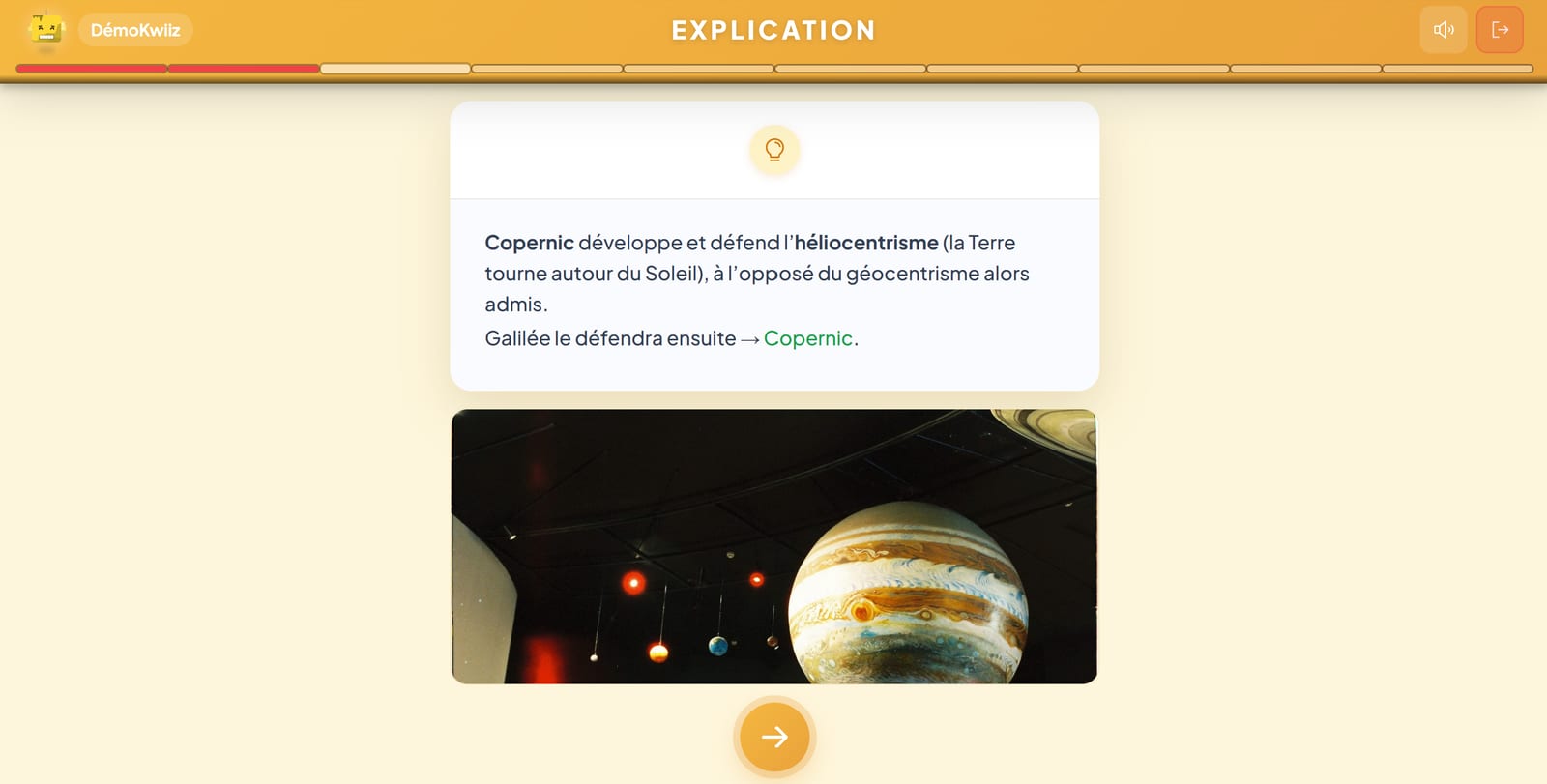 L'explication affichée à l'élève juste après sa réponse