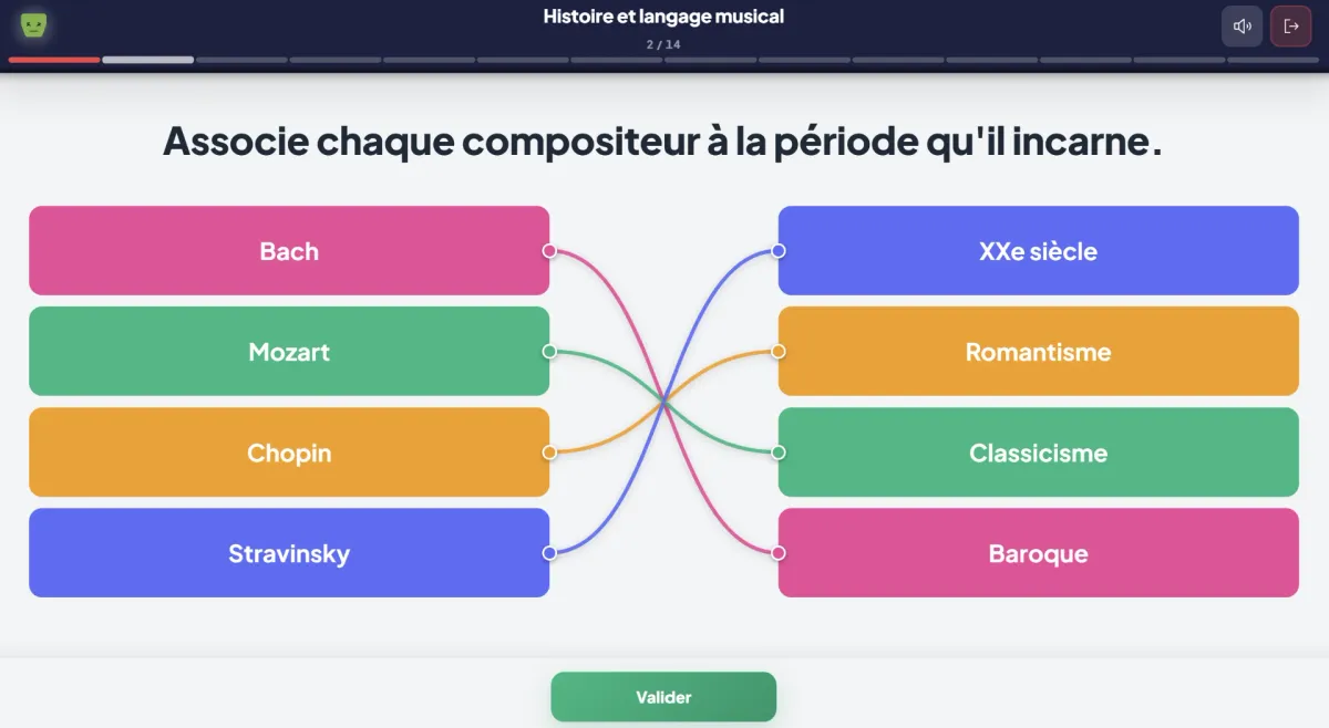 Une question d'association telle que l'élève la joue