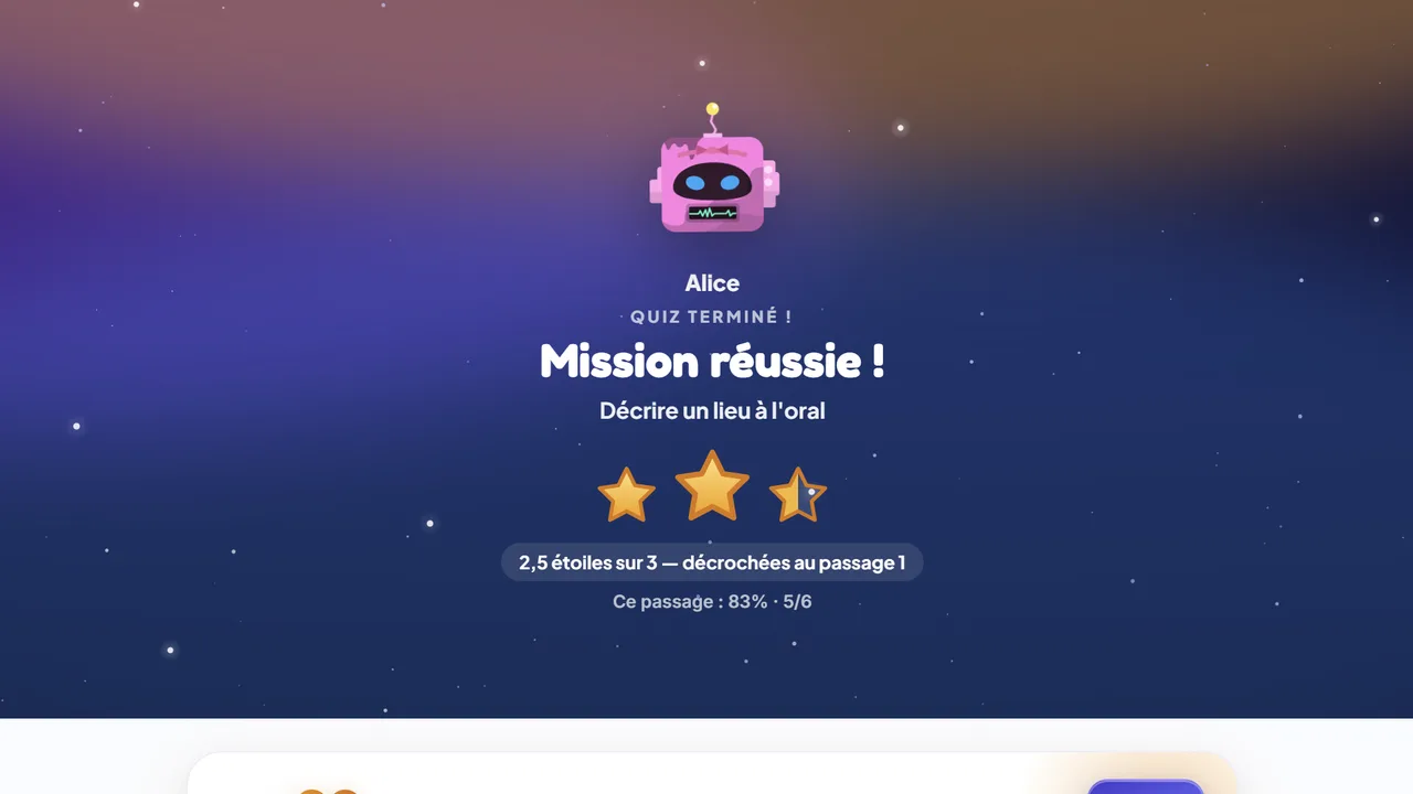 Le bilan de l’élève : son Kwiix, « Mission réussie ! » et ses étoiles
